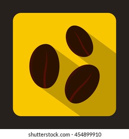 Coffee beans icon in flat style on a yellow background