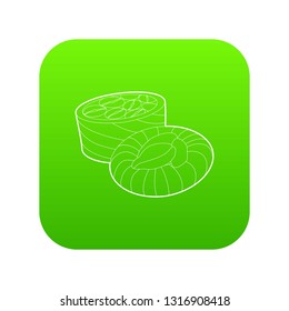 Coffee beans icon green vector isolated on white background
