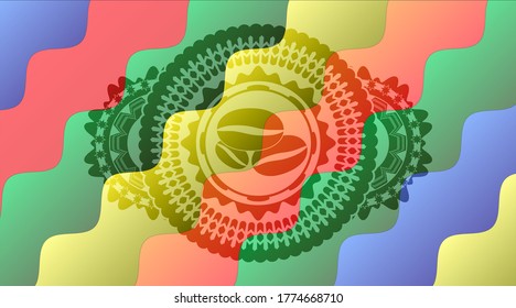 coffee beans icon inside Colorful candy multicolored realistic emblem. Curvy delicate background. Illustration. 