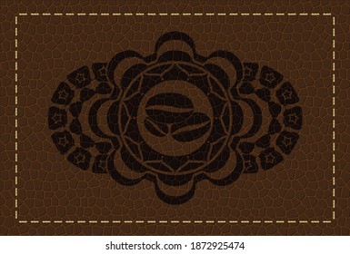 coffee beans icon inside leather emblem. Wallet exquisite background. Intense illustration. 