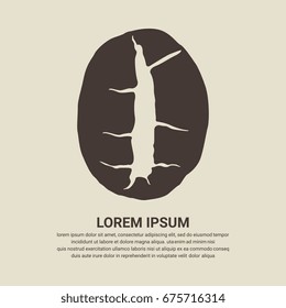 Coffee beans icon on brown background, Flat design style