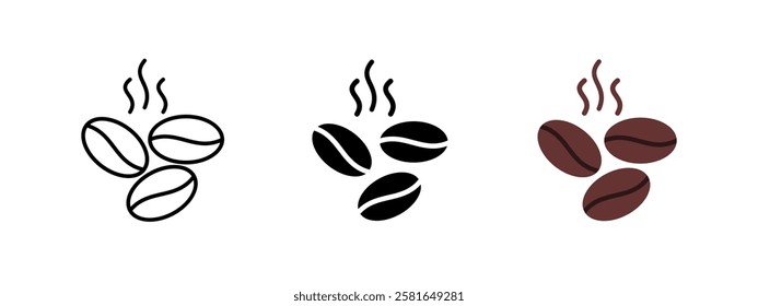 Icono de granos de café. Ilustración vectorial de aroma tostado. Símbolo de bebida de cafeína caliente. Cartel de elaboración de café expreso. Concepto de bebida gourmet orgánica. Gráfico de energía de café fresco.