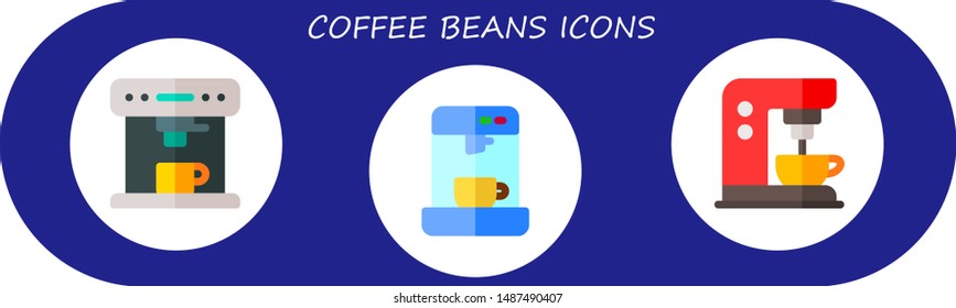 coffee beans icon set. 3 flat coffee beans icons.  Collection Of - coffee machine
