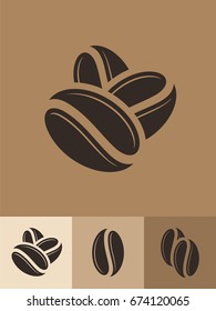 Coffee beans Icon set. Hot drink vintage style. Roasted coffee beans on brown background