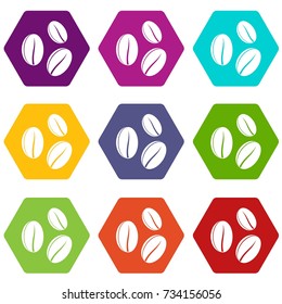 Coffee beans icon set many color hexahedron isolated on white vector illustration