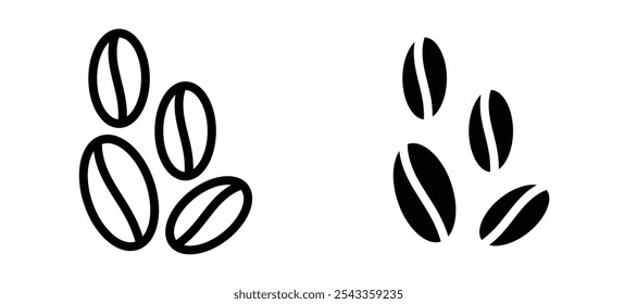 Coffee beans icon symbol collection on white background.