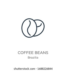 Coffee beans icon. Thin linear coffee beans outline icon isolated on white background from brazilia collection. Line vector sign, symbol for web and mobile