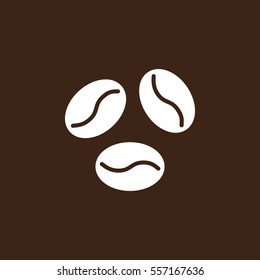 Coffee beans icon vector, filled flat sign, solid white pictogram isolated on brown. Symbol, logo illustration