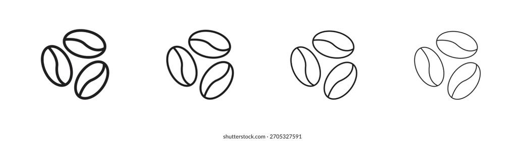 Coffee beans icons in black simple line elements.