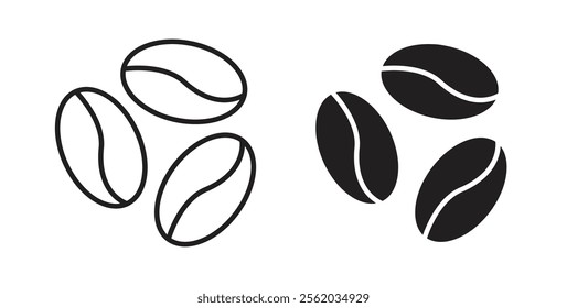 Coffee beans icons in flat and line style set.