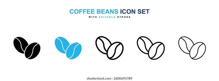 Coffee beans icons graphics set in black and blue colors