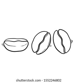 coffee beans icons with hand drawn doodle cartoon style vector isolated