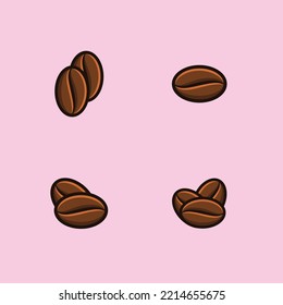 Coffee beans illustration. Cartoonish vector set. Flat Cartoon Style for Web Landing Page, Banner, Flyer, Sticker, Wallpaper, Card, Background