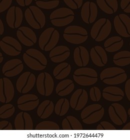 Coffee beans isolated on dark brown background. Cute seamless pattern. Vector simple flat graphic illustration. Texture.
