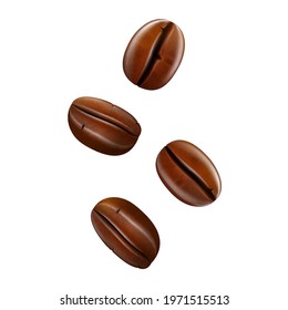 Coffee beans isolated on white background . Realistic vector 3d illustration