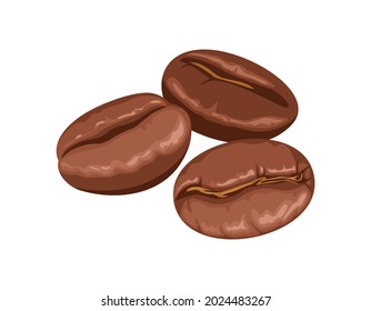Coffee beans isolated on white background. Vector illustration in cartoon flat style.