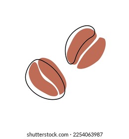 Coffee beans isolated on white background. Coffee seed in flat style with line. Hand drawn. Vector illustration in brown color.