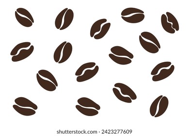 Granos de café aislados en un fondo blanco. Ilustración vectorial.