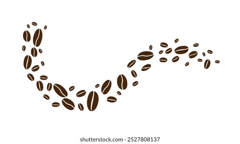 Grãos de café isolados sobre fundo branco. Fundo da onda do feijão de café. Ilustração vetorial