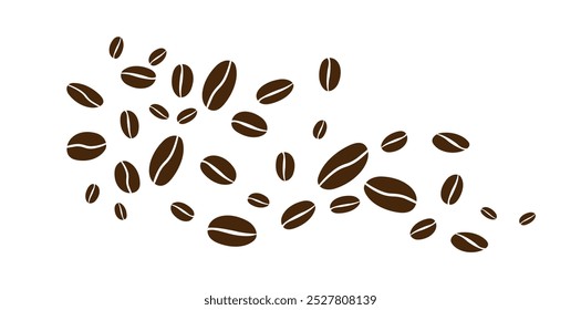 Grãos de café isolados sobre fundo branco. Fundo da onda do feijão de café. Ilustração vetorial