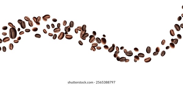 Coffee beans isolated on white background. Wave of Coffee bean background. Vector illustration Mesh gradient wes used
