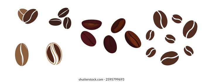 Coffee beans isolated on white, top view, full depth of field