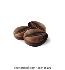 Coffee beans isolated on white background, vector and illustration.