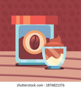 coffee beans jar and cup design of drink caffeine breakfast and beverage theme Vector illustration