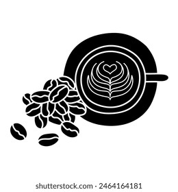 Coffee beans and latte art black hand drawn icon