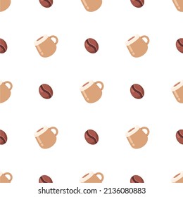 Coffee beans and coffee latte pattern simple vector design Background white