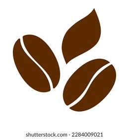 Coffee beans and a leaf brown icon. Two roasted beans. Vector illustration isolated on a white background