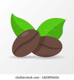 Coffee Beans and Leaf Illustration Vector Icon