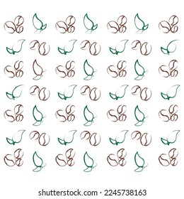 Coffee beans leaf pattern green brown chalk pastel illustration vector.