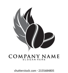 Coffee beans and leaf vector logo
