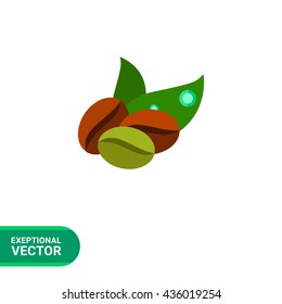 Coffee beans and leaves icon