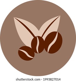 Coffee beans with leaves, illustration, on a white background.