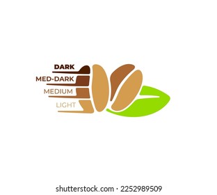 Coffee beans with leaves, coffee roast degree, infographic and graphic design. Roast profiles for coffee, nature, food and drink, vector design and illustration