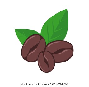 coffee beans and leaves vector cartoon illustration isolated on white background