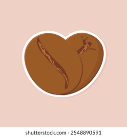 Coffee beans like a heart, sticker. Vector illustration. Decorative element. Coffee shop, cafeteria, barista, restaurant sign, badge, emblem, symbol