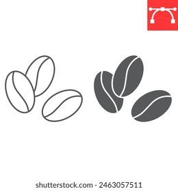 Coffee beans line and glyph icon, seed and organic, coffee bean vector icon, vector graphics, editable stroke outline sign, eps 10.