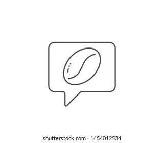 Coffee beans line icon. Chat bubble design. Tasty seed sign. Vegan drink symbol. Outline concept. Thin line coffee beans icon. Vector