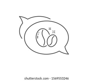 Coffee beans line icon. Chat bubble design. Hot cappuccino seed sign. Roasted seeds symbol. Outline concept. Thin line coffee beans icon. Vector