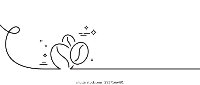 Coffee beans line icon. Continuous one line with curl. Hot cappuccino seed sign. Roasted seeds symbol. Coffee beans single outline ribbon. Loop curve pattern. Vector