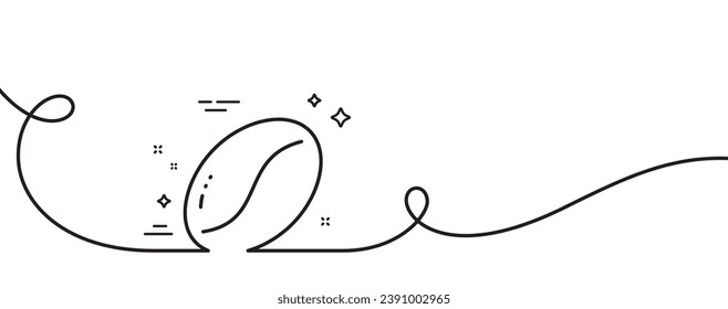 Coffee beans line icon. Continuous one line with curl. Tasty seed sign. Vegan drink symbol. Coffee beans single outline ribbon. Loop curve pattern. Vector