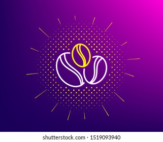 Coffee beans line icon. Halftone pattern. Hot drink sign. Whole bean beverage symbol. Gradient background. Coffee-berry beans line icon. Yellow halftone pattern. Vector