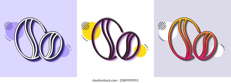 Coffee beans line icon. Halftone dotted pattern. Gradient icon with grain shadow. Hot drink sign. Whole bean beverage symbol. Line coffee beans icon. Various designs. Vector