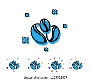 Coffee beans line icon. Hot drink sign. Whole bean beverage symbol. Line icon with geometric elements. Bright colourful design. Vector