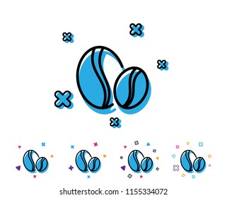 Coffee beans line icon. Hot drink sign. Whole bean beverage symbol. Line icon with geometric elements. Bright colourful design. Vector