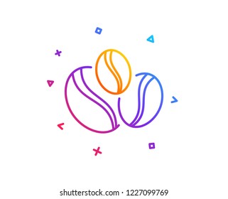 Coffee beans line icon. Hot drink sign. Whole bean beverage symbol. Gradient line button. Coffee-berry beans icon design. Colorful geometric shapes. Vector