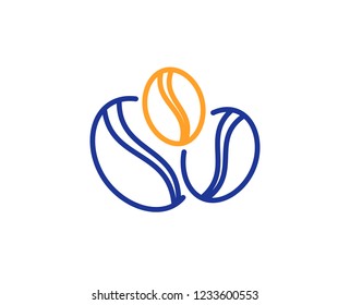 Coffee beans line icon. Hot drink sign. Whole bean beverage symbol. Colorful outline concept. Blue and orange thin line color icon. Coffee-berry beans Vector